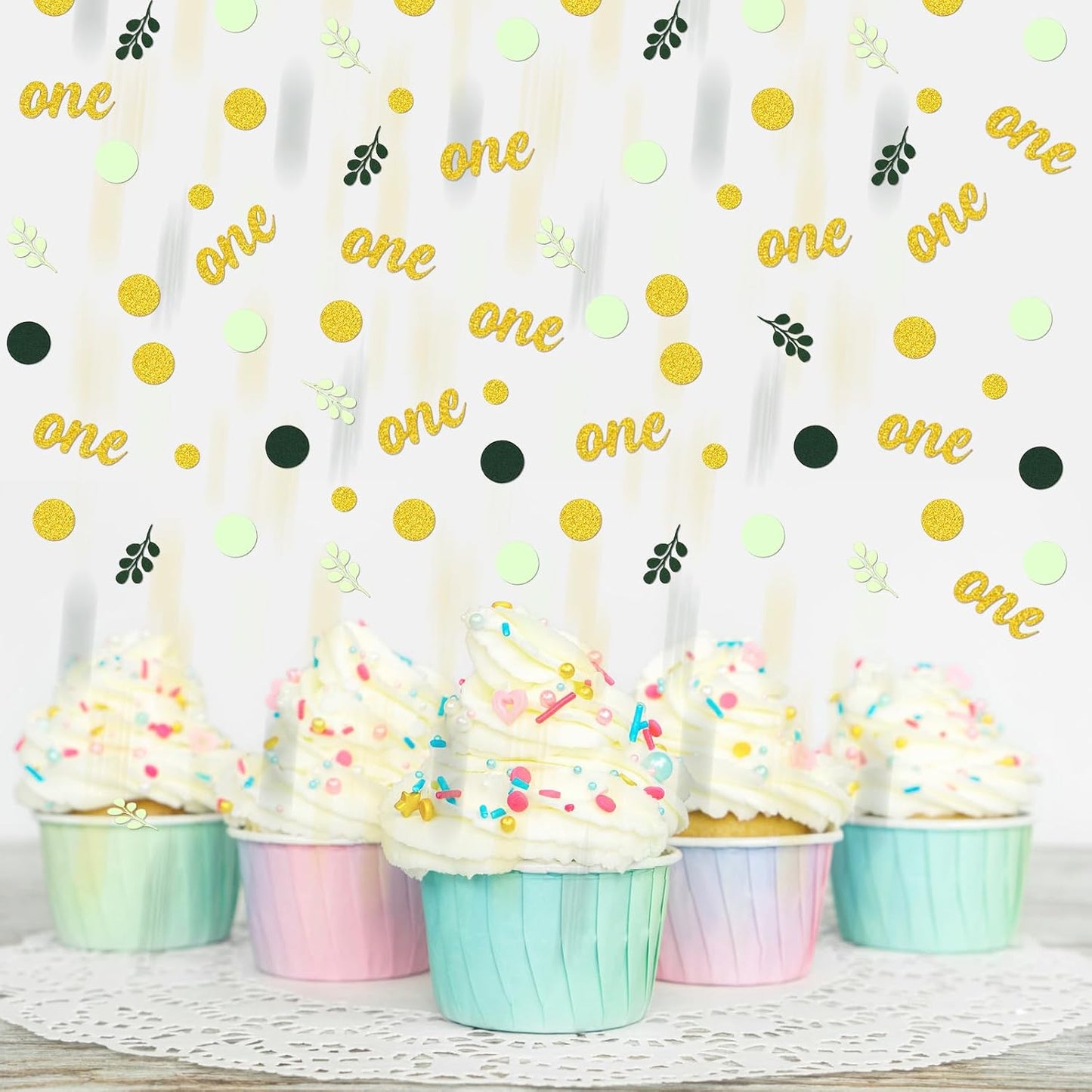 300PC Greenery Happy Birthday Confetti for Table Gold Glitter and Sage Green Birthday Party Decorations for Kids/Adult