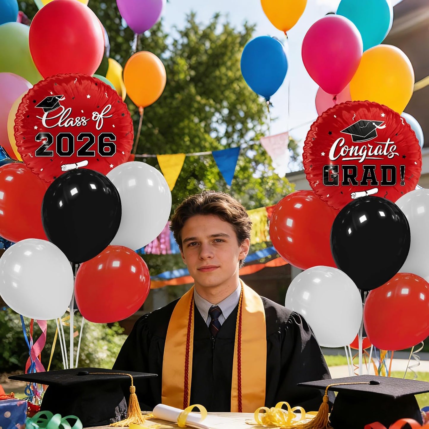 Graduation Decorations - 4 Set Balloon Stands, Class of 2026 Congrats Grad Table Centerpieces for Graduation Party Supplies(Gold& Black)