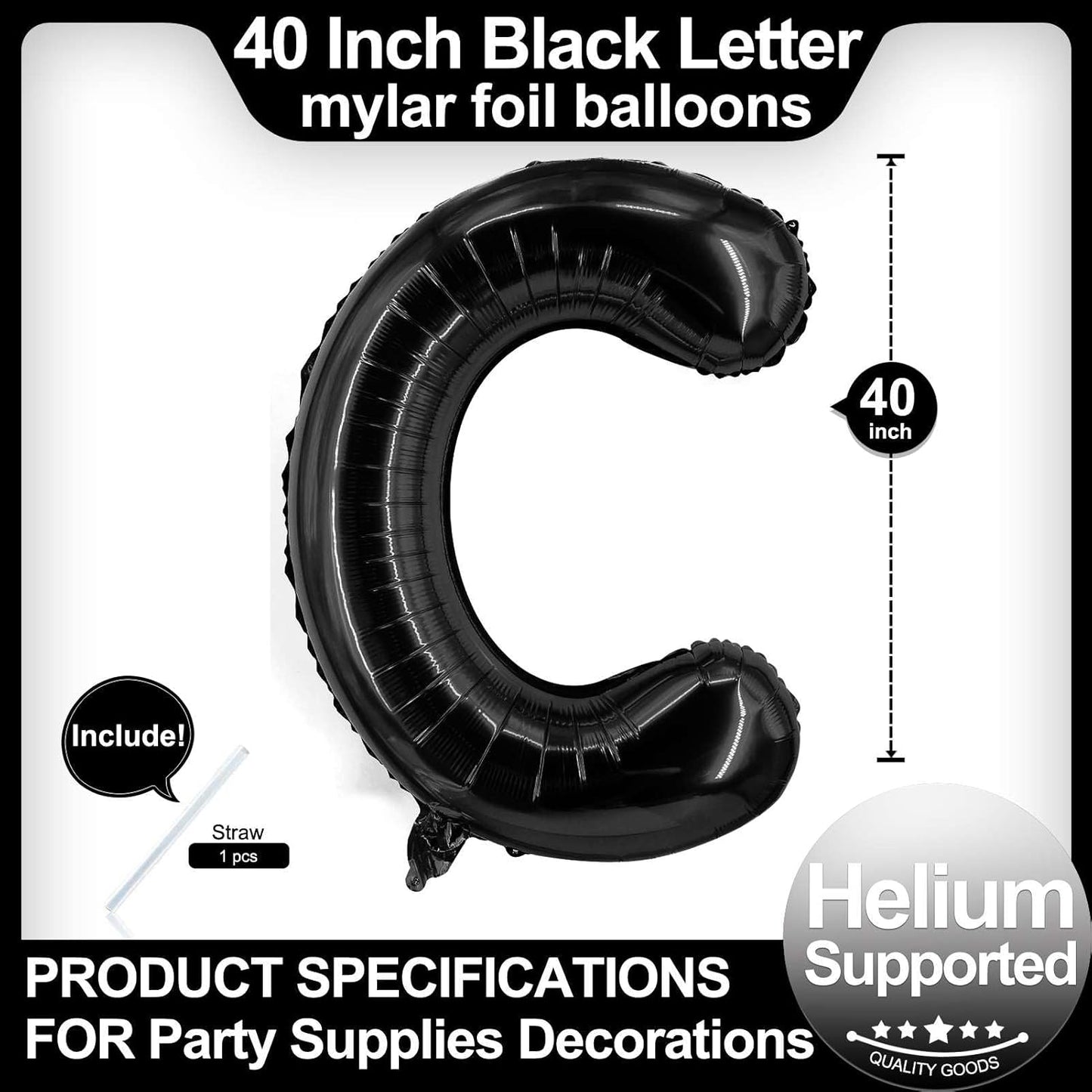 40 Inch Black Letter A Balloons, DIY Phrase Foil Alphabet Letter A Balloons DIY Word A Banner for Birthday Anniversary Celebration Graduation Party Supplies Decoration