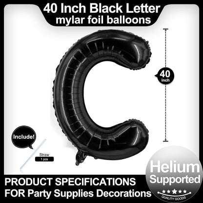 40 Inch Black Letter A Balloons, DIY Phrase Foil Alphabet Letter A Balloons DIY Word A Banner for Birthday Anniversary Celebration Graduation Party Supplies Decoration