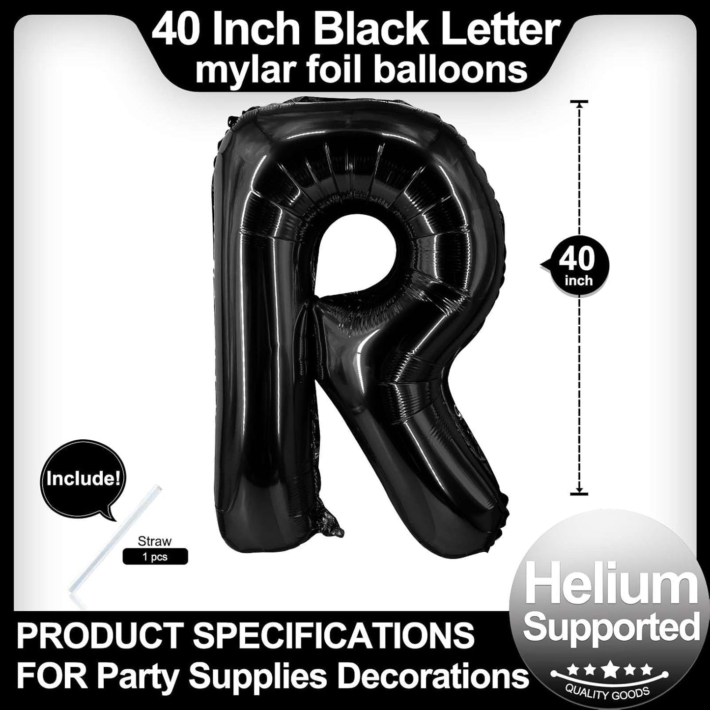 40 Inch Black Letter A Balloons, DIY Phrase Foil Alphabet Letter A Balloons DIY Word A Banner for Birthday Anniversary Celebration Graduation Party Supplies Decoration
