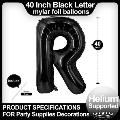 40 Inch Black Letter A Balloons, DIY Phrase Foil Alphabet Letter A Balloons DIY Word A Banner for Birthday Anniversary Celebration Graduation Party Supplies Decoration
