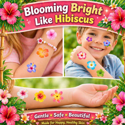 96PCS Tropical Flower Hawaiian Temporary Tattoos Pre-Cut - Hibiscus Plumeria Stickers Beach Summer Hawaiian Birthday Party Decorations, Supplies & Favors - School Gifts Rewards Prizes for Girls Women