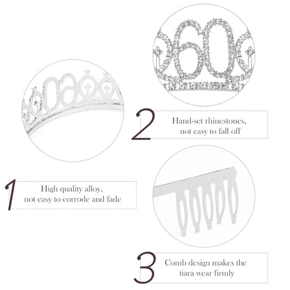 Semato 60 & Fabulous Birthday Crown and Sash Kit- 60th Birthday Gifts for Women 60th Birthday Party Decorations (rose gold)