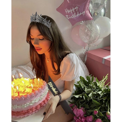 CURASA Birthday Tiara and Sash - Silver Birthday Crown for Women, Perfect for Parties and Celebrations