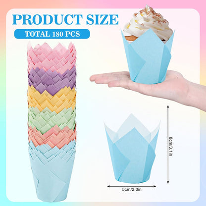FYSUIMU 180Pcs Sage Green Tulip Cupcake Liners Gradient Green Muffin Baking Cups Cupcake Wrappers for Wedding Bridal Shower Spring Holiday Party Supplies