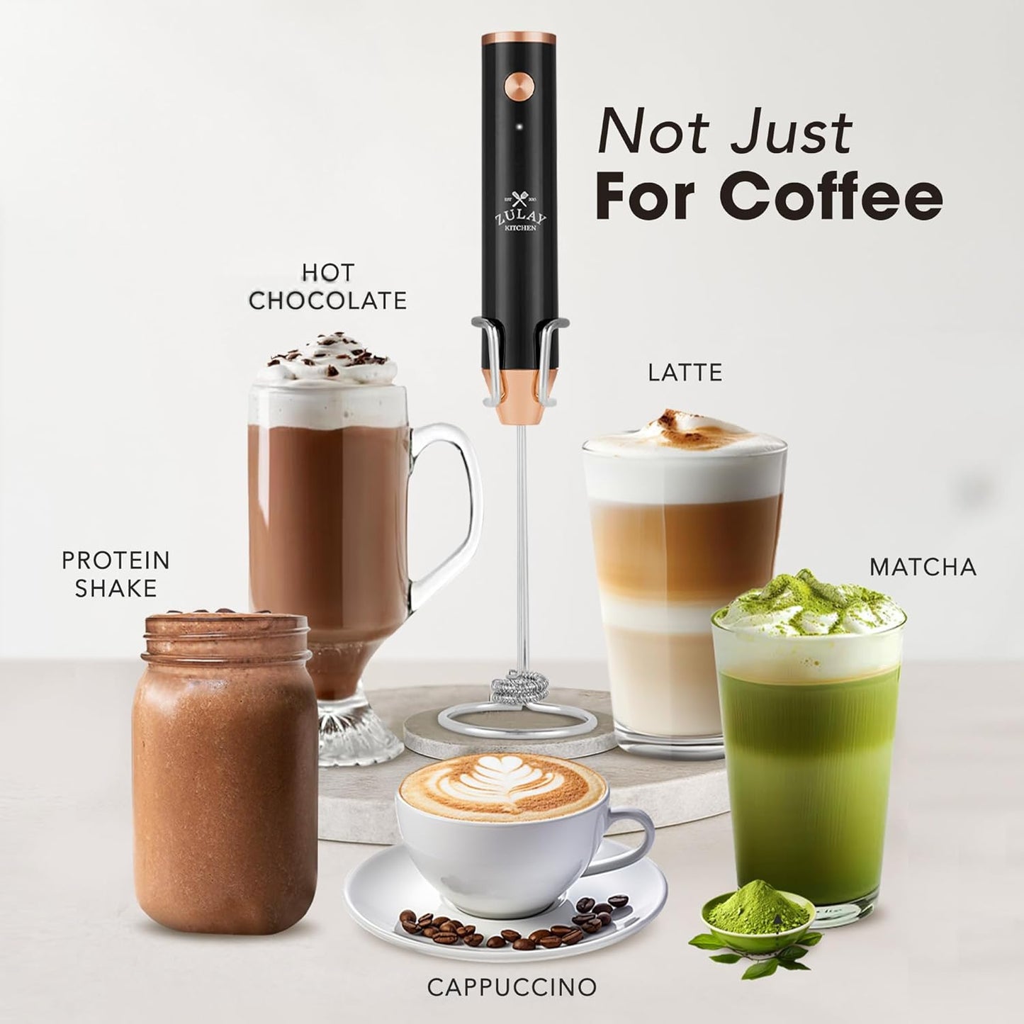 Zulay Kitchen Powerful Milk Frother Wand With Duracell Batteries - Ultra Fast Handheld Drink Mixer - Electric Whisk Foam Maker for Coffee, Lattes, Cappuccino & Matcha - Z1 Motor - Black - Colors A