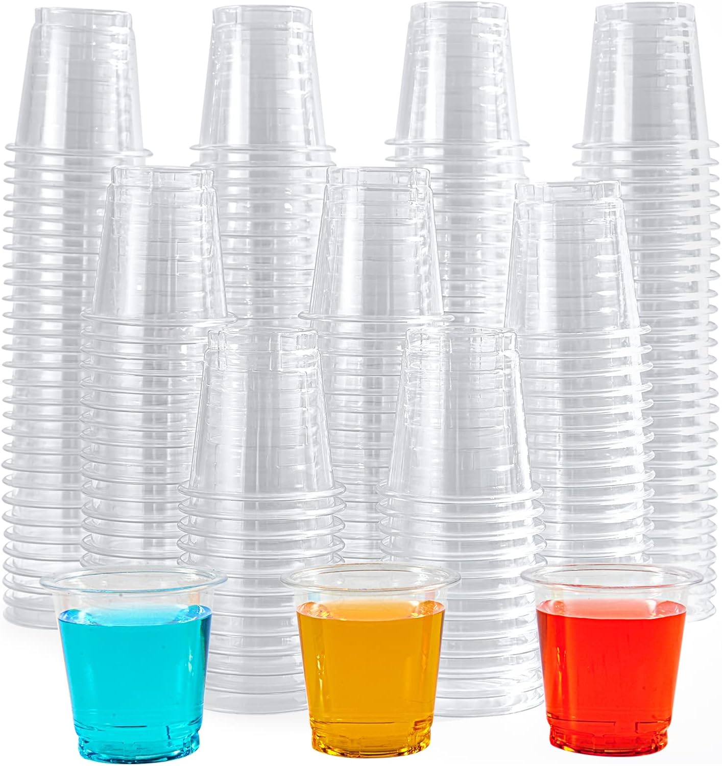 Lilymicky 500 PACK 1 oz Plastic Shot Glasses, 1 Ounce Clear Disposable Party Cups for Vodka, Whiskey, Tequila, Mini Plastic Containers for Sauce, and Sample Tasting