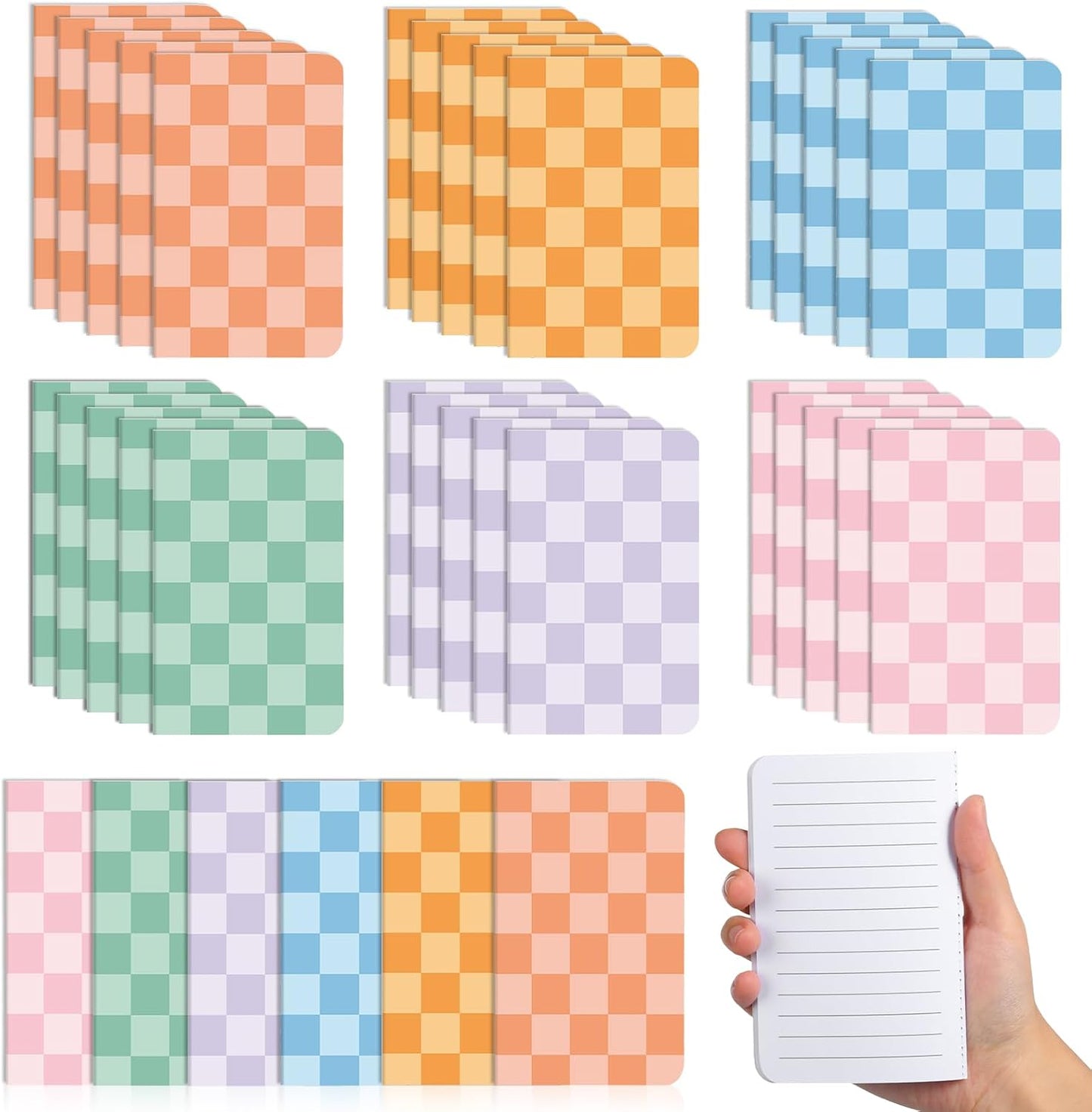 24 Pack Mini Hippie Groovy Notebooks Back to School Favors Small Pocket Size Retro Pink Blue Checked School Girl Notebooks for Students Teacher Appreciation Gift Employee Classroom Prize 5x3 Inch