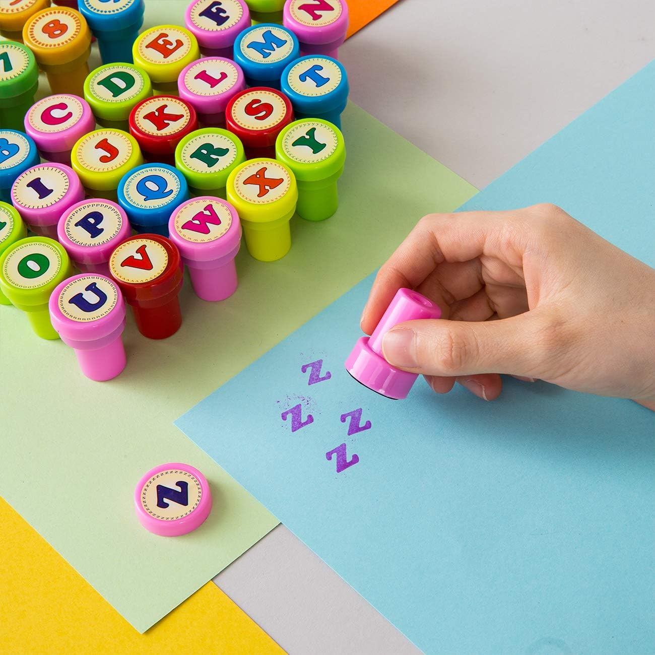 KESOTE Number & Alphabet Stamp for Kids, Self Ink Stamp Set Birthday Gift, Party Favor, Teacher Stamps