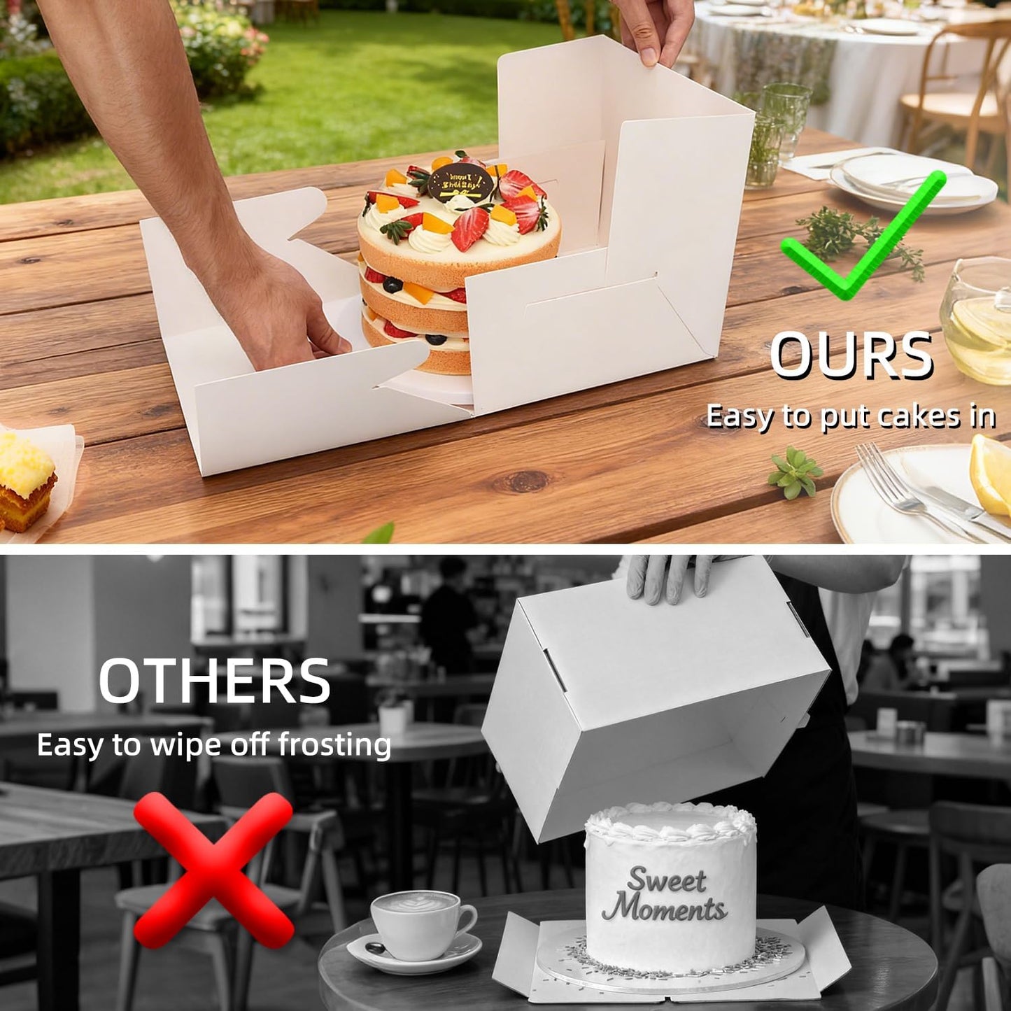 10 Pack Cake Boxes,Tall Cake Box with Window, White Bakery Boxes, 8x8x8 Inch Large Baking Boxes with Sticker, Cardboard Cake Box for Multi-Layer Cakes, Cake Decorating Supplies for Gift Giving