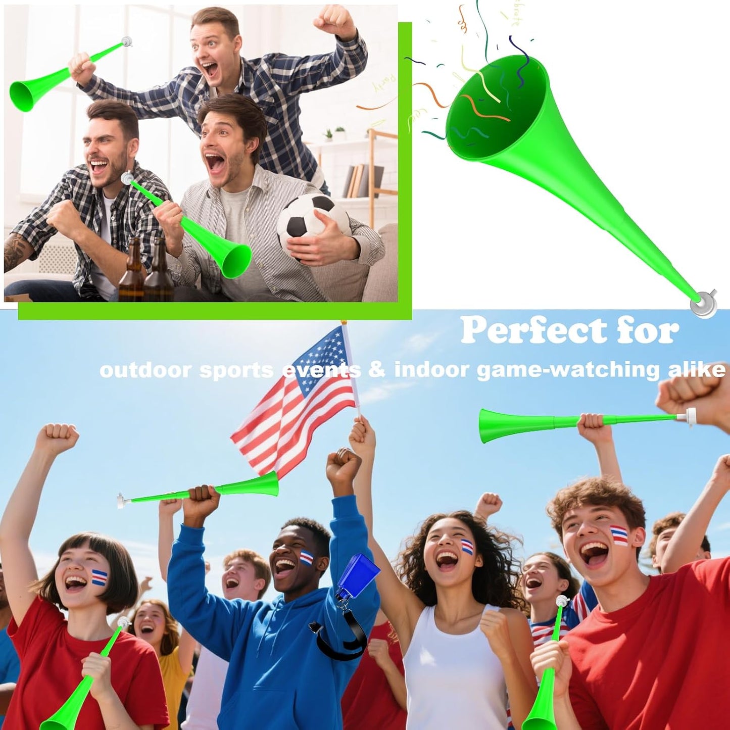 Collapsible Stadium Horn 24 Inch Vuvuzela Noise Makers Plastic Cheering Trumpet Blow Horns Noisemakers for Sporting Events Football Games School Sports Party Supplies Favors Accessories