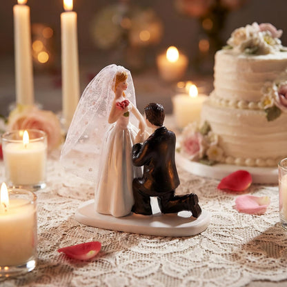 Remerry 4.5" Wedding Bride and Groom Cake Topper Vintage Elegant Wedding Cake Topper Couple Figurine Novios Para Pastel for Engagement Romantic Funny Couple Statue Anniversary(Romantic Era,White)