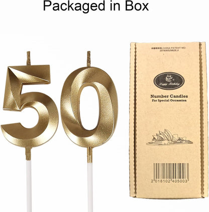 50th Birthday Candles,Gold Number 50 Cake Topper for Birthday Decorations Party Decoration