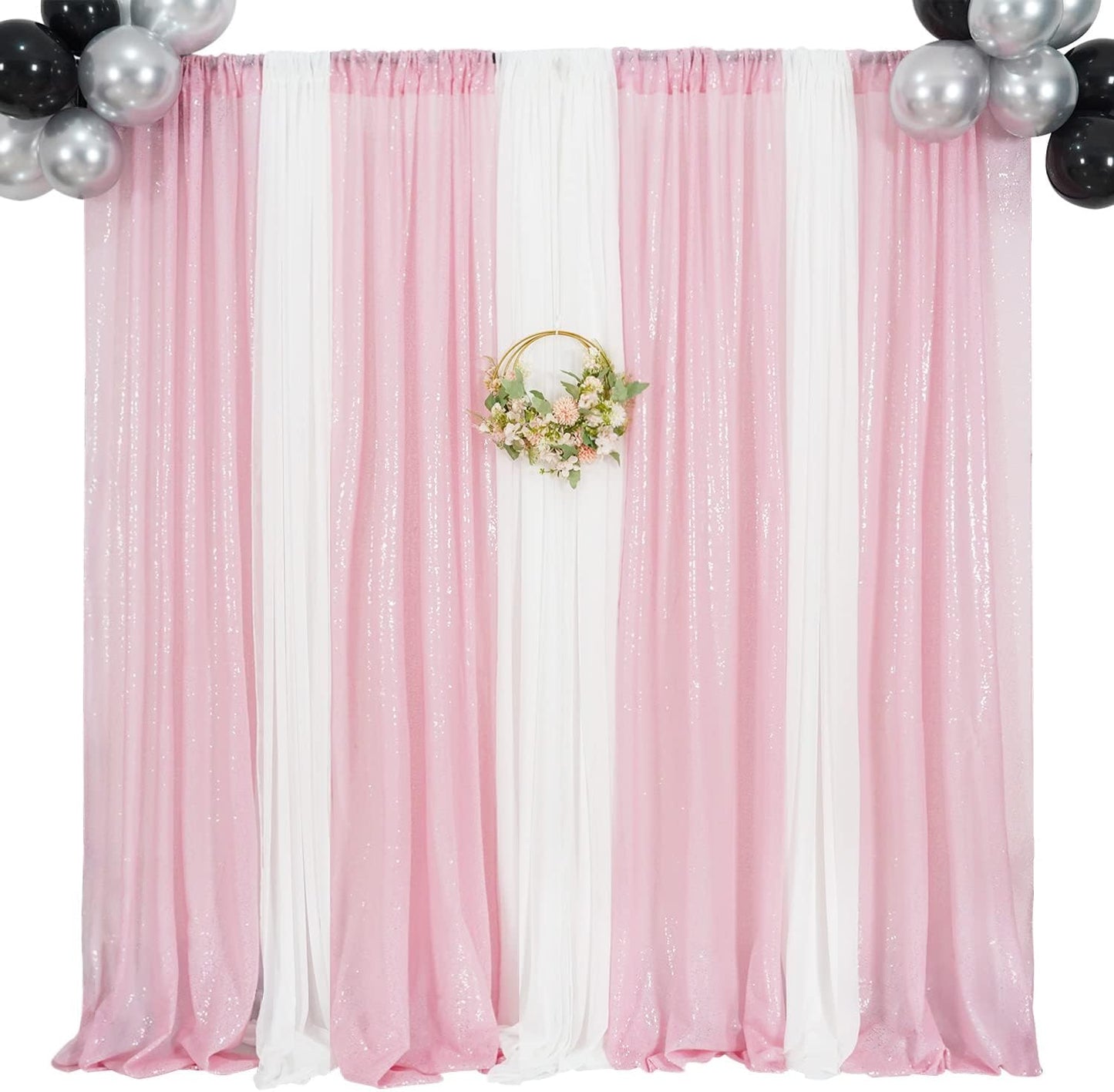 Poise3EHome Black Sequin Backdrop Curtains, 2 Panels 2FTx8FT Glitter Photo Booth Backdrop for Halloween Birthday Bachelorette Wednesday Twilight Party Decorations