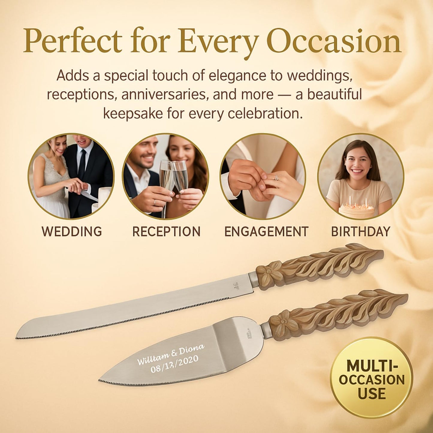 GIFTS INFINITY Personalized Wedding Cake Knife and Server Set with Engraving – Cake Cutting Utensil Set, Keepsake Gift for Wedding, Anniversary, Reception, Birthday & Other Occasions (CH-101WB)