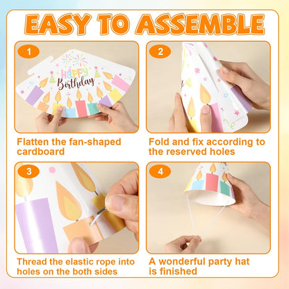 Lonfliness 32Pcs Colorful Party Hats for Kids Happy Birthday Cone Paper Hats Classroom Celebration Supplies Favors