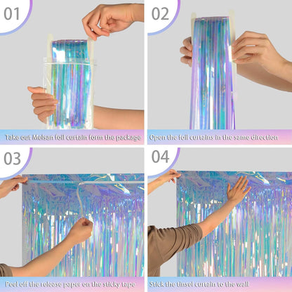 Melsan 2 Pack 3.2 ft x 8.2 ft Tinsel Foil Fringe Curtains Backdrop, Sparkle Metallic Foil Curtains for Party Photo Booth Props Decoration, Pinkish Purple