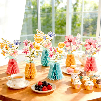 SUNBEAUTY 9PCS Spring Wildflower Party Decorations Wild Flowers Honeycomb Centerpieces for Tables Wildflower Birthday Spring Flower Theme Party Decorations for Garden Baby Shower, Easter, Mothers Day