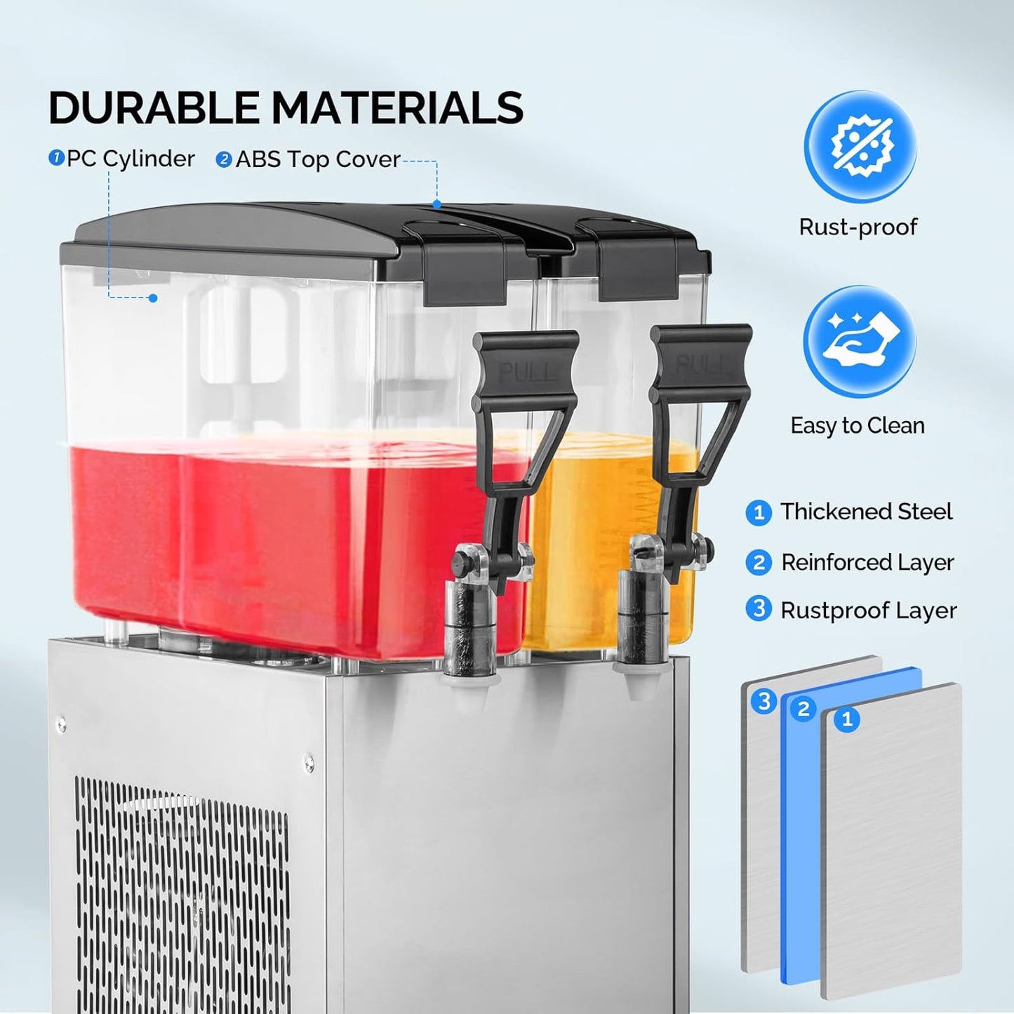 ROVSUN 9.6 Gallon/36L Commercial Beverage Dispenser Drink Dispenser, 18L X 2 Tanks Commercial Juice Dispenser Stainless Steel with Thermostat Controller for Home Restaurant Bar Party 110V/60HZ