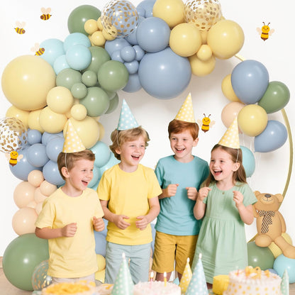 Amandir 153pcs Purple Blue Pink Balloon Garland Arch Kit, Different Sizes 18 12 10 5 inch Teal Yellow Latex Metallic Confetti Balloons for Magic Birthday Engagement Party Decoration