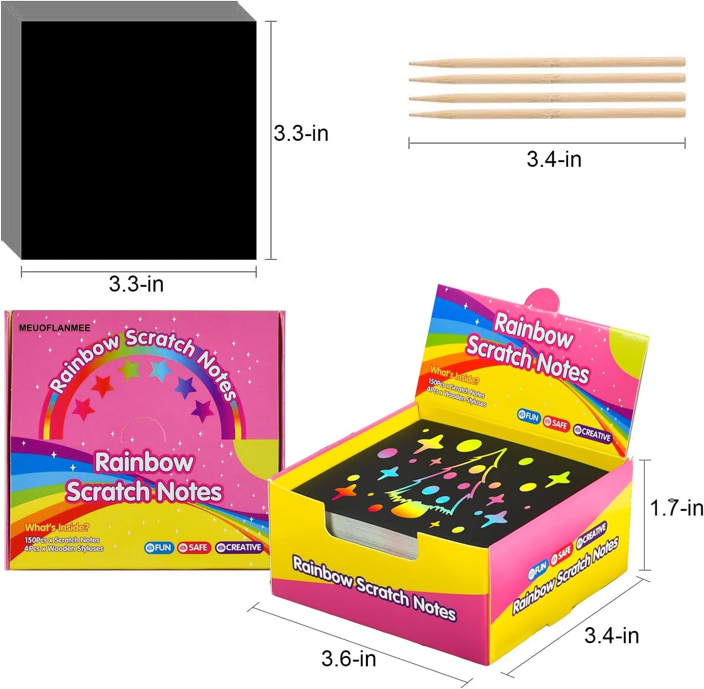 MEUOFLANMEE Rainbow Scratch Paper for Kids: Classroom Art Crafts Back to School Supplies for Girls Boys Teens 4-12 Year Old Stocking Stuffers Party Favors Toys Games Easter Basket Stuffers Notes 150