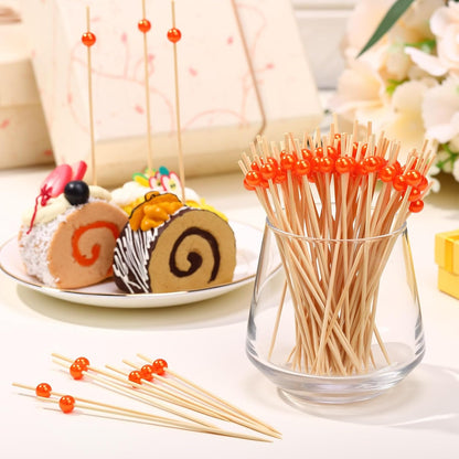 Reallnaive 600 Pcs Cocktail Pick Pearl Fancy Toothpick for Appetizer 4.7 Inch Long Skewer for Drink Fruit Food Bamboo Stick Wedding Bridal Shower Decoration Charcuterie Accessories (White)