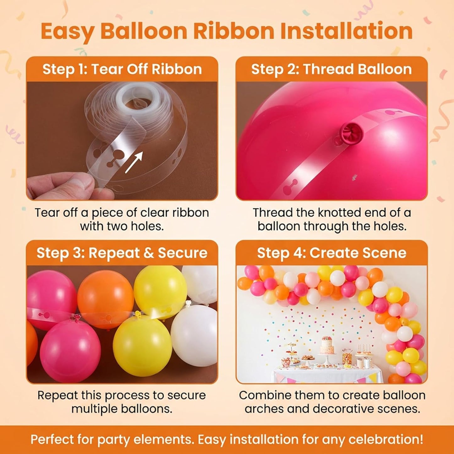 10 Pcs Balloon Decorating Strip, 164ft Balloon Decorating Garland Tape Strips, Balloon Arch Kit for Garlands Party Wedding Birthday Decorations