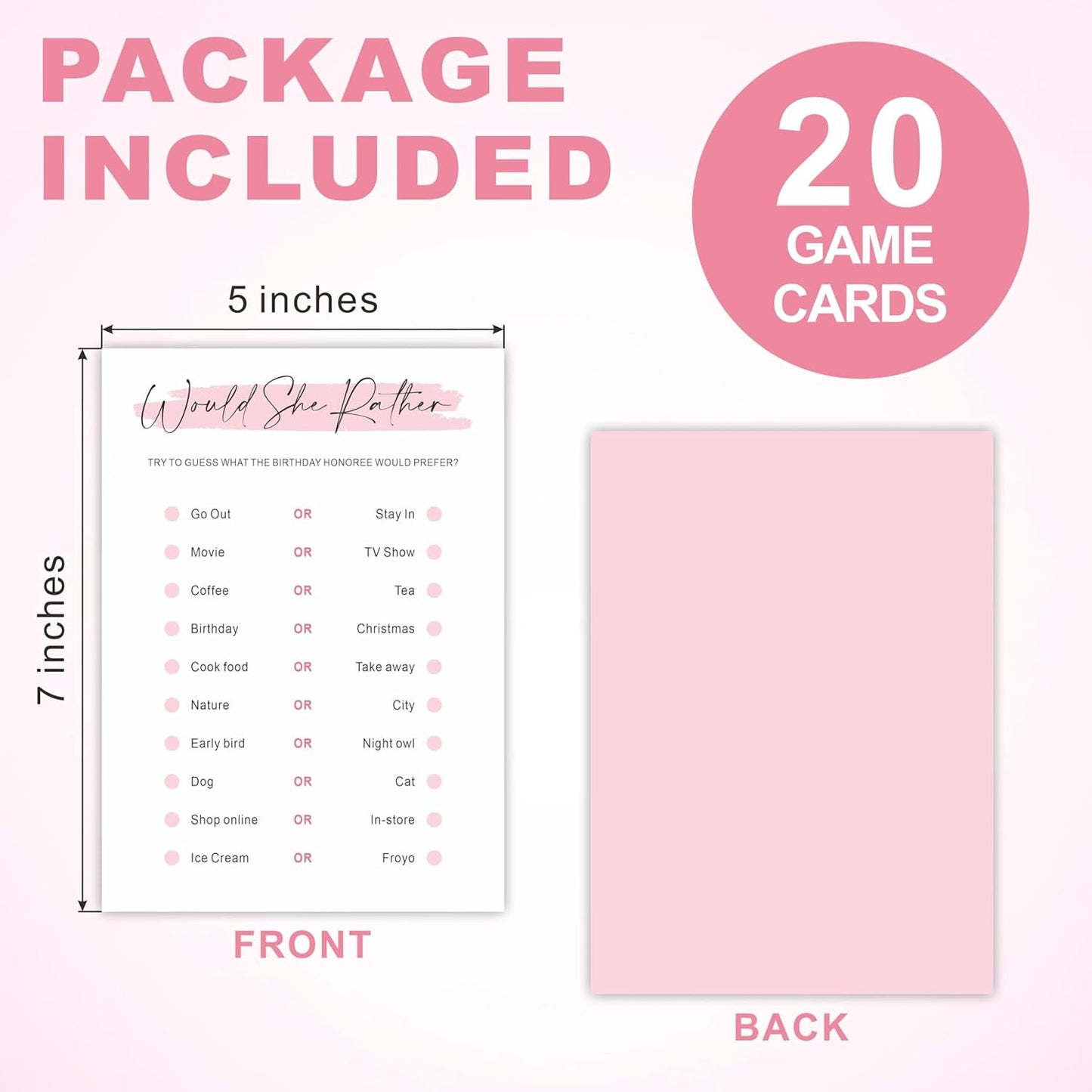 DYIRBIIY Minimalism Birthday Party Game Cards - Selfie Scavenger Hunt - 20 Blush Double-Sided Fill in Style Funny Birthday Party Game Cards for Adults, Party Supplies & Activities - A02