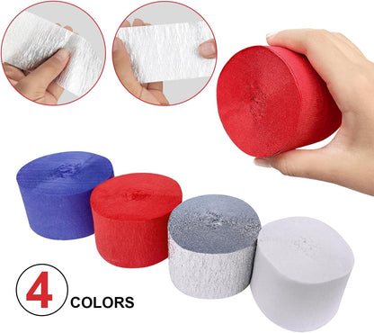 4 Crepe Paper Streamers Rolls, 328ft Pack of Red and White Crepe Paper for Birthday Baby Shower Wedding Christmas Valentines Day Party Decorations (1.8 inch x 82 ft/Roll)