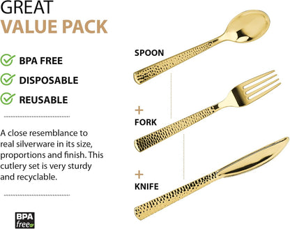 Plastic Cutlery Silverware Extra Heavyweight Disposable Flatware, Full Size Cutlery Combo, Polished Silver, 80 Forks, 40 Spoons, 40 Knifes, Value Pack 160 Count
