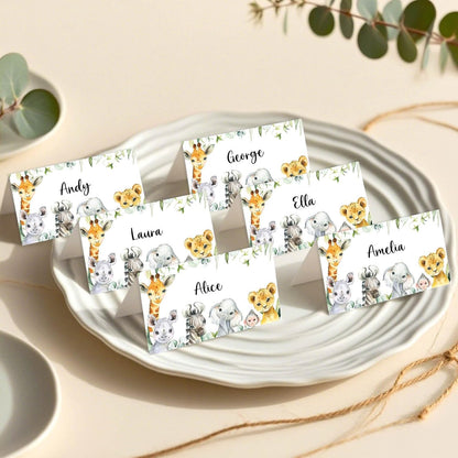 120 Pack Woodland Baby Shower Place Cards, 3.5" x 2" Foldable Table Tent Name Cards, Food Labels for Forest Animals Baby Shower Birthday Party Reception Tables Placement Party Decorations