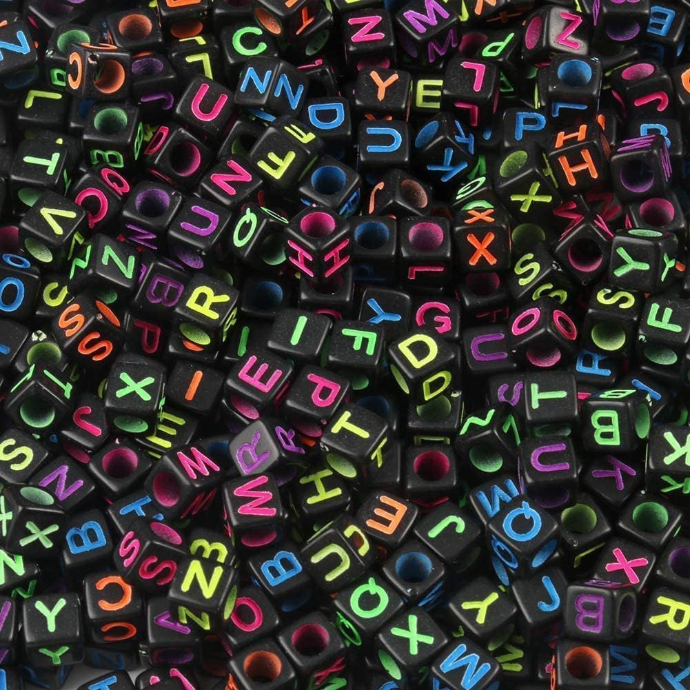 1000Pcs Glow Letter Beads Acrylic Alphabet Bead Glow in The Dark, 4x7 mm Round Beads for Friendship Bracelets and DIY Crafts