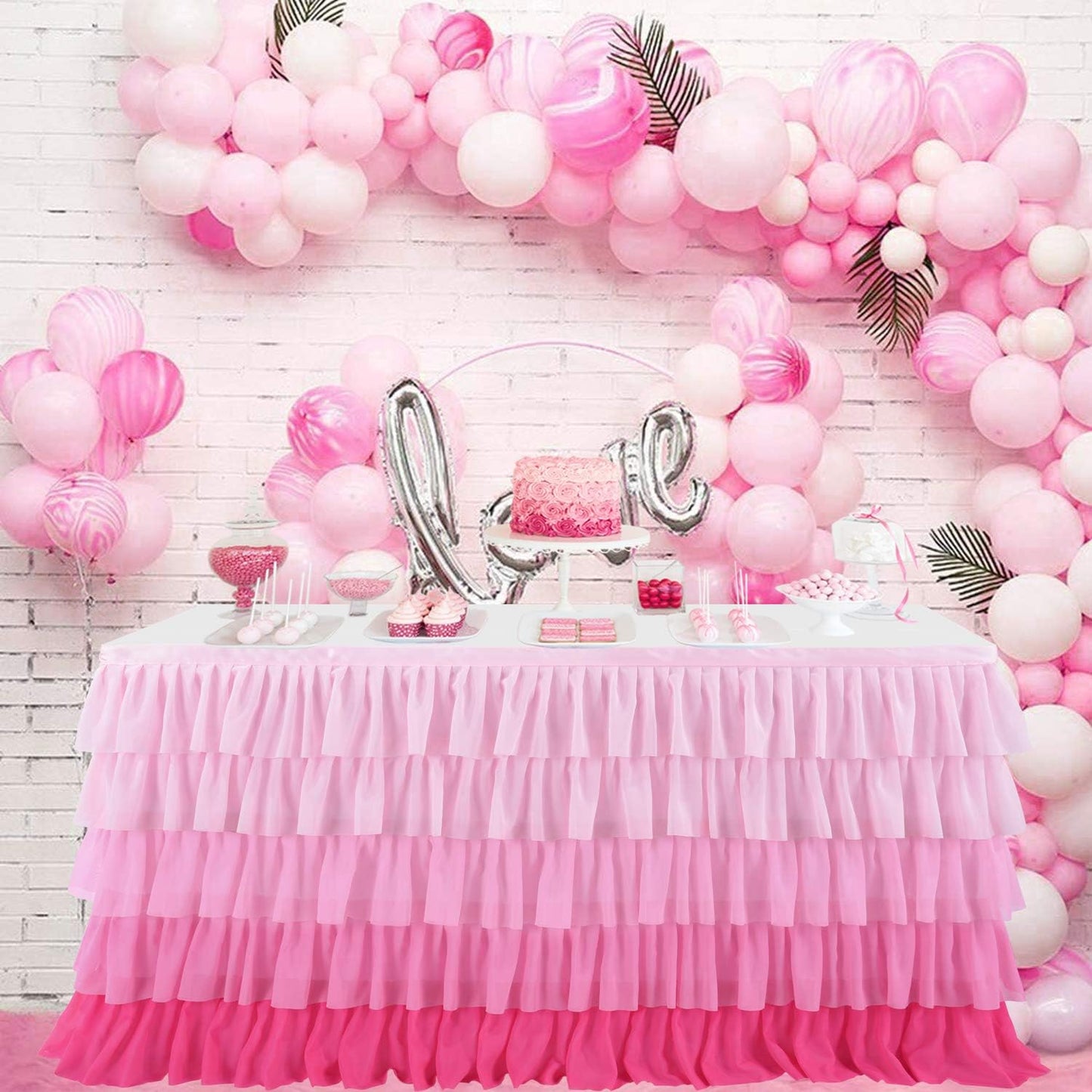 6ft Rainbow Tutu Table Skirt for Rectangle Round Tables Chiffon Table Cloth for Birthday Party Decorations Baby Shower Parties Ruffle Table Skirting