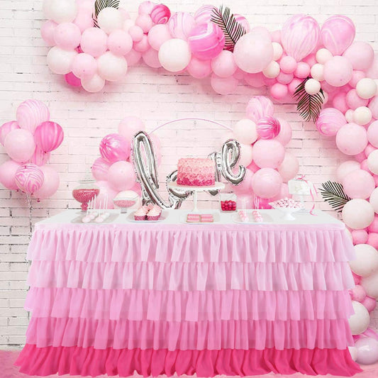 6ft Rainbow Tutu Table Skirt for Rectangle Round Tables Chiffon Table Cloth for Birthday Party Decorations Baby Shower Parties Ruffle Table Skirting