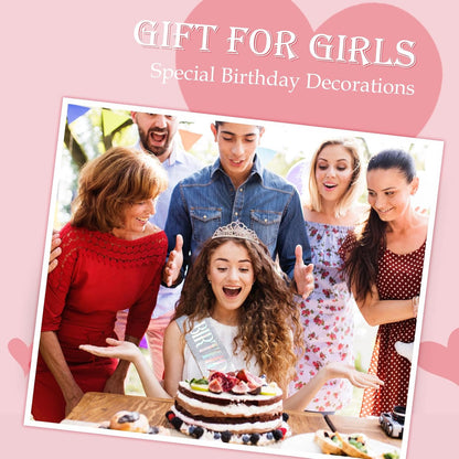 Chanaco Happy Birthday Crown and Sash Kit for Women and Girls - Rhinestone Tiara and Sashes with 'BIRTHDAY GIRL' Sash for Party Favors