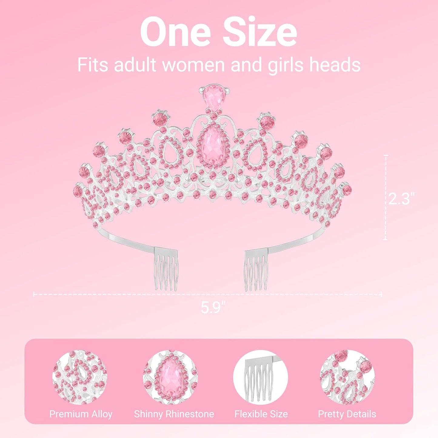 Birthday Tiara and Crown with Sash, Birthday Tiara for Women Party Silver