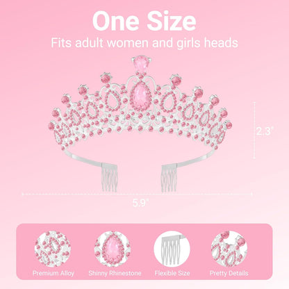 Birthday Tiara and Crown with Sash, Birthday Tiara for Women Party Silver