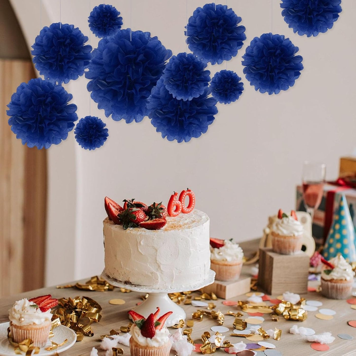 Tissue Paper Pom Poms, Pink Tissue Paper Flowers, Hanging Flower Balls for Weddings Fiesta Parties Birthday Baby Showers Classroom Bridal Shower Decoration (18Piece Set-6/10/12/14Inch)