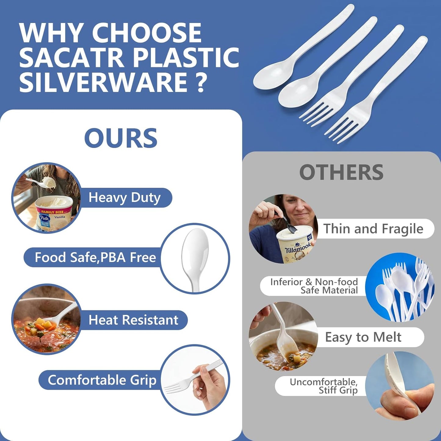 SACATR 1000 Count Plastic Forks Heavy Duty, Plastic Silverware Clear Forks, Premium Disposable Forks Bulk, BPA-Free, Heat Resistant, Suitable for Parties, Events and Everyday Use