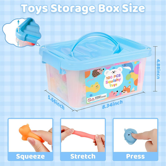 100 Pcs Party Favors & Squishy Toys Bulk for Kids 4-12, Fidget Toys Sensory Stress Relief Toys for Classroom Prizes, Christmas Stocking Stuffers, Birthday Goodie Bags & Teacher Supplies