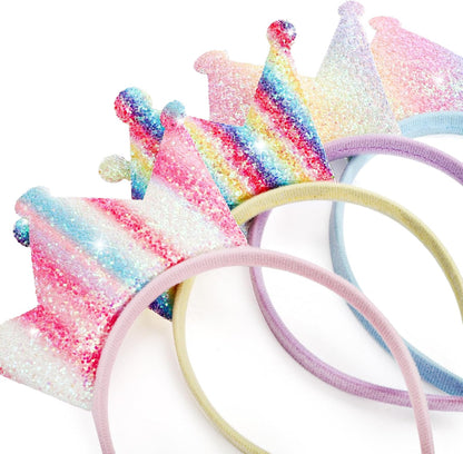 16 Pack Princess Crowns Headbands, Glitter Sequin Party Favor Tiara Crown Set, Sparkly Dress Up Costume Shiny Hair Accessories Hairbands for Birthday, Prom