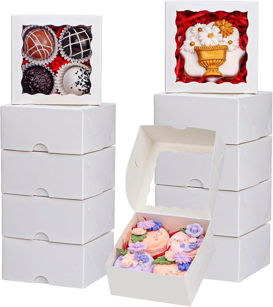 RomanticBaking 100 Pack Bakery Boxes 4x4x2 Inches Cookies Boxes Mini Bundt Cake Boxes Pie Boxes Cinnamon Roll Treat Boxes Chocolate Truffle Boxes Party Wedding Favor