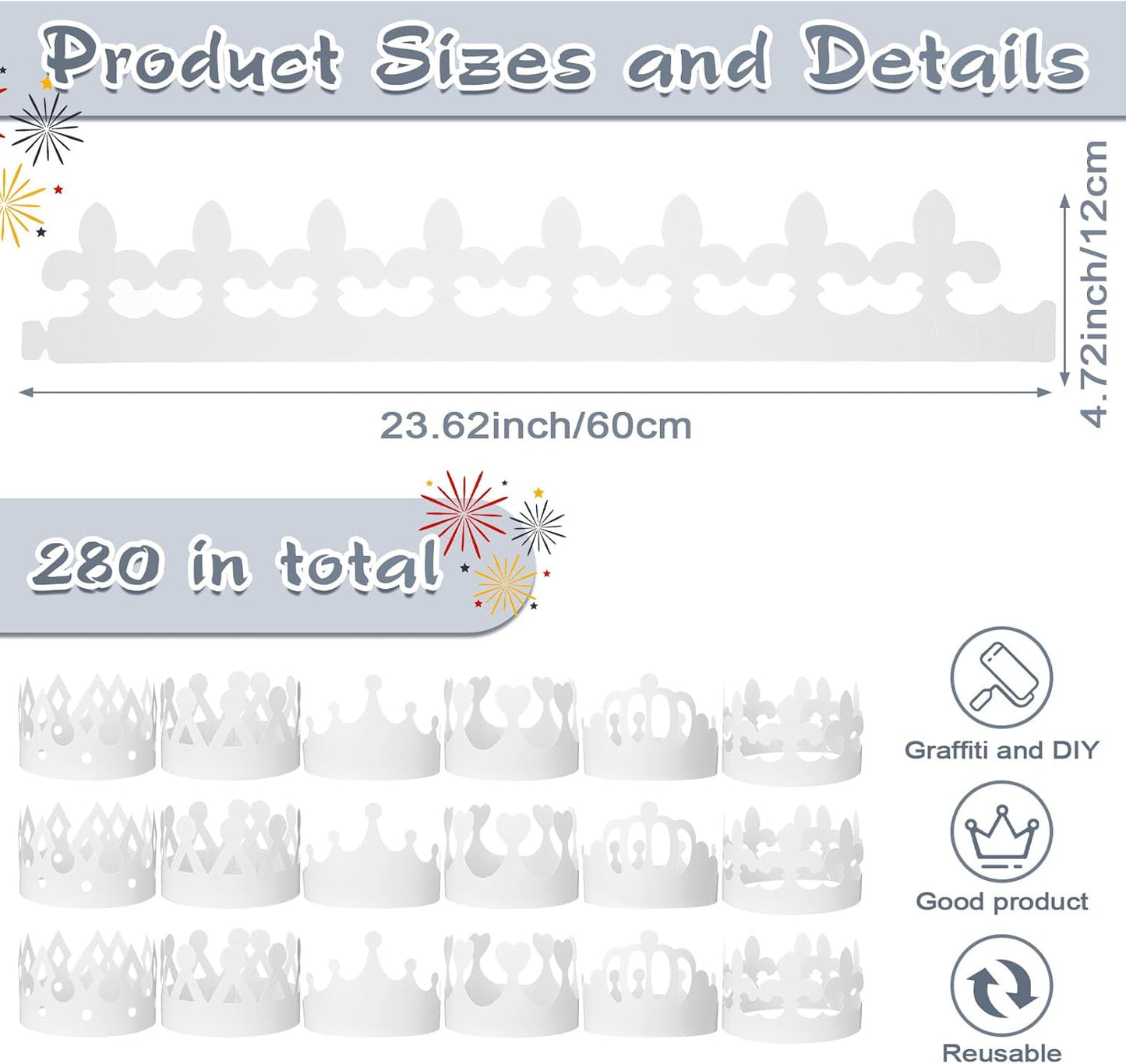 Thenshop 120 Pcs White DIY Paper Crowns for Kids to Decorate Blank Birthday Party Decoration Crowns for Kids Princess Queen(Stylish Style)