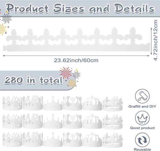 Thenshop 120 Pcs White DIY Paper Crowns for Kids to Decorate Blank Birthday Party Decoration Crowns for Kids Princess Queen(Stylish Style)