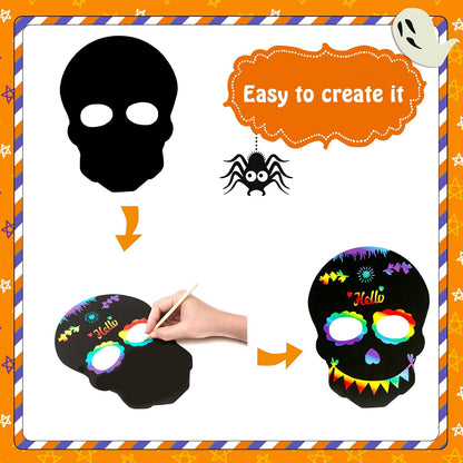MGparty Halloween Crafts 42PCS Halloween Rainbow Scratch Mask Magic Scratch Paper Art for Kids Birthday Classroom Decoration Party Favors Gifts Party Games Projects Kits