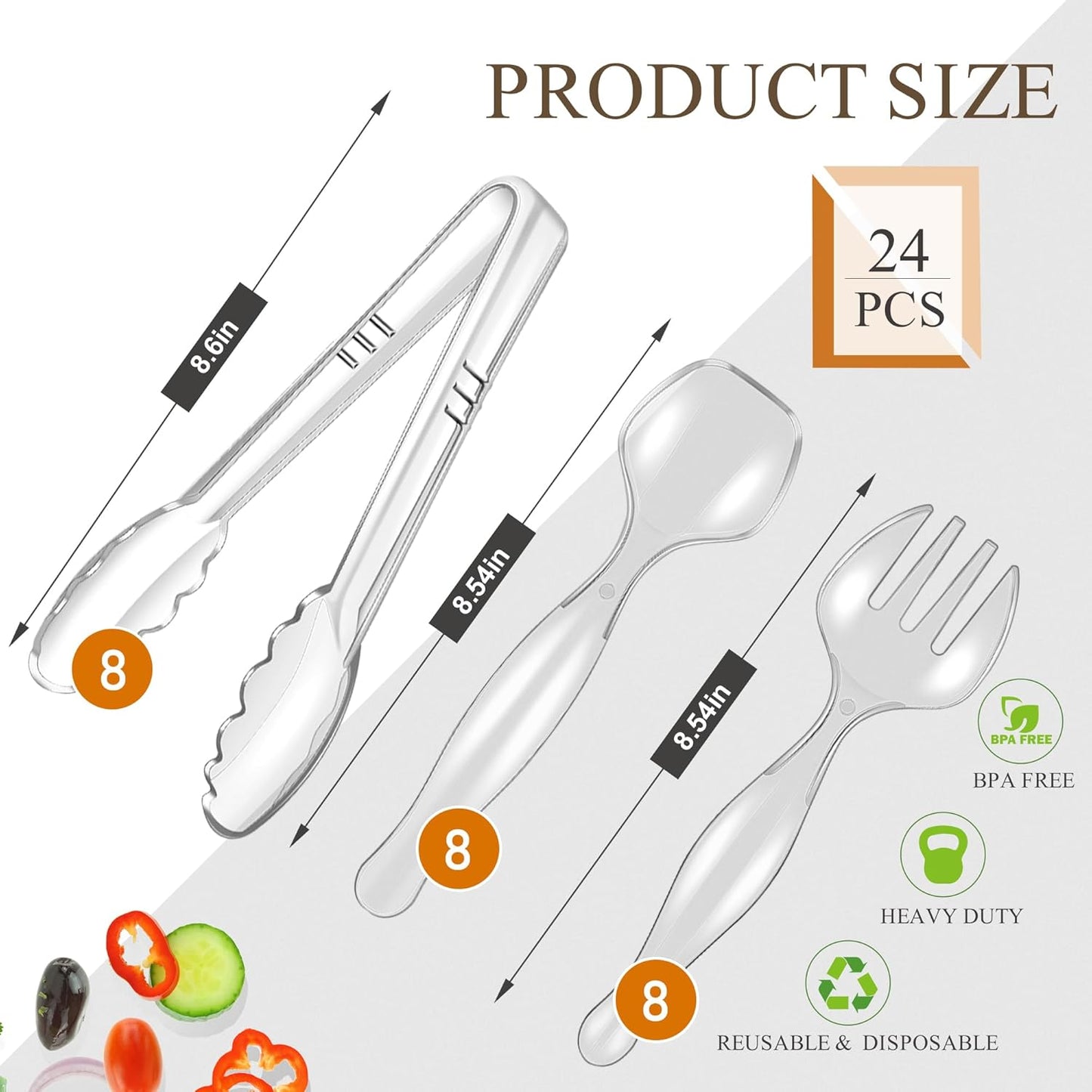Disposable Plastic Serving Utensils Set (Black, 36 Pcs)