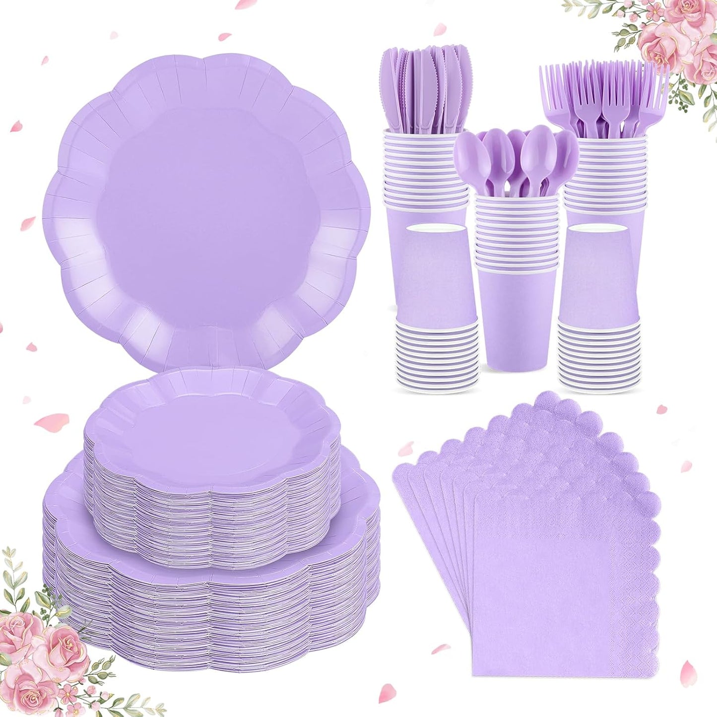 NatNarr 175 Pcs Sage Green Plates and Napkins Set, 25 Guest Sage Green Party Supplies Include Scalloped Paper Plate Napkin Cup Forks Knives Disposable Plastic Cutlery for Wedding Baby Shower Birthday