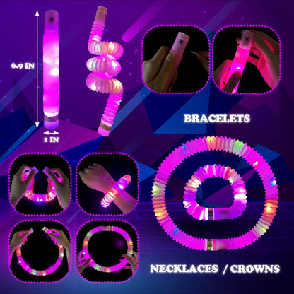 Orange Glow Sticks Party Favors Supplies for Kids 24 PCS,4th of July LED Light up Pop Tubes for Toddlers,Neon Necklaces Bracelets Accessories,Birthday Dance Party 250th Anniversary Camping Toys Gifts