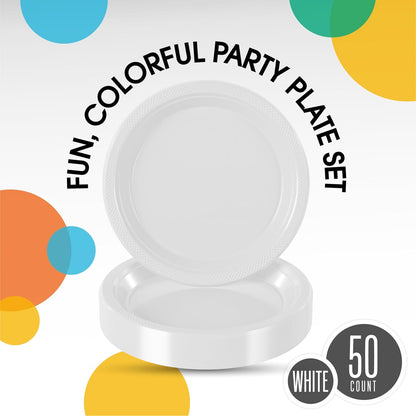 Exquisite Party Solids Red Plastic Plates For Party Supplies 10" Red Disposable Plates Heavy Duty 50 Pcs Plastic Dinnerware Sets Heavy Duty 350 GSM Disposable Dinnerware Set